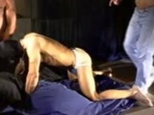 CBT hot stud gets balls kicked and stomped in his underwear during muscle stomping orgy