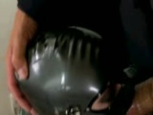 Submissive woman in latex and restraints Sucks