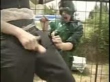Slave used outdoors - Anal and latex