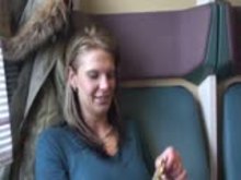German amateur girl gives blowjob to stranger in the train then fucks him