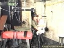Gay slave gets his asshole filled with dildo