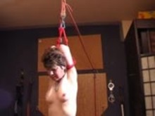 Amateur Slave Whip and cane Hanging