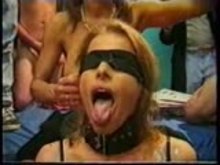 Bukkake Slave collared and blindfolded - Part 2