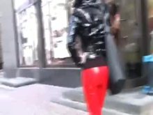 Rubber leggings outdoors