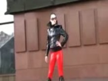 Rubber leggings outdoors