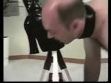 Male bitch in a leash