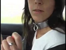 Collared and cuffed in car