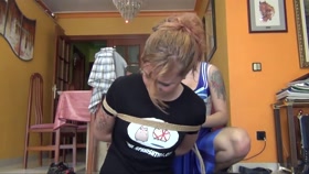 Ball gagged and hogtied by another girl