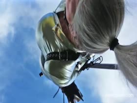 Hanging around upside down to cum