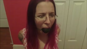 Ball gag and blowjob