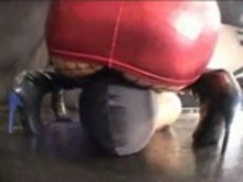 Hard ballbusting with high heels boots
