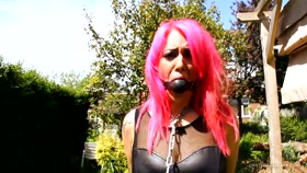 Pink Hair and Backyard