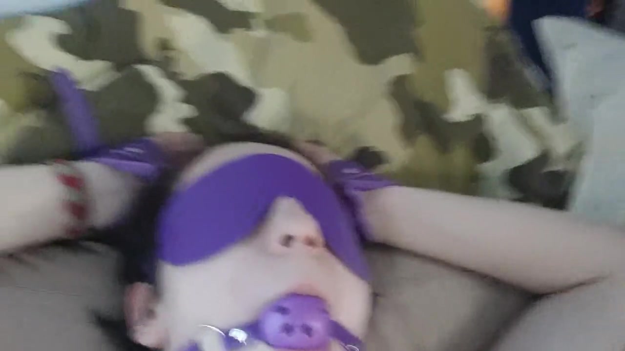 Teen in Purple Gag, Collar and Blindfold