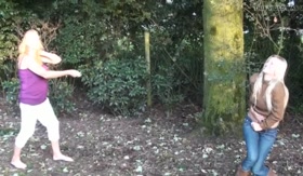 Lezdom Shocks Outdoors for Girl in Chastity