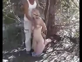 Blowjob and hogtie in the woods