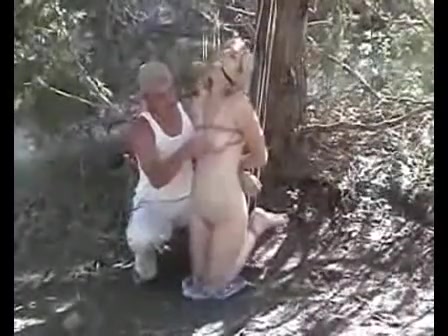 Blowjob and hogtie in the woods