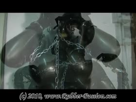 Catsuit and Gasmask with Fucking Machine