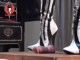 Domme Boots Trample Cock Of Naked Male Slave