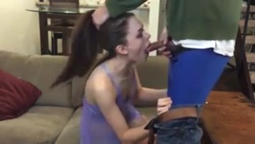 Submissive Petite Brunette Serves Cock