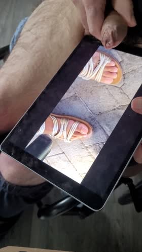French disiabled man in a wheelchair jerk off over girls on his iPad and cover the screen with cum in a ruined orgasm
