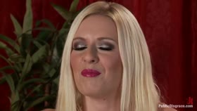 Busty Blonde Bombshell Bent Doggy Style and Fucked