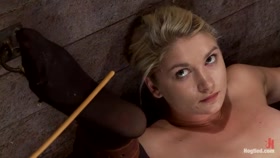 Shy sexy blond girl is trapped, bound, humiliatedLong legs spread wide, made to cum like a whore