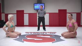 Classic Nerd vs. Jock match. Lorelei Lee's Debut Wrestling Ariel X