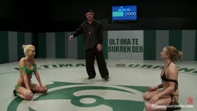 2 blonds battle to see who gets 2 fuck the other. Brutal scissor submissions, headlocks & grapevines